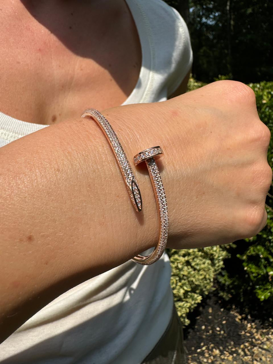 HarlemBling  Nail Bangle Bracelet Iced Out CZ Stones - 14k Rose Gold Vermeil 925 Silver - 6"-7.5"