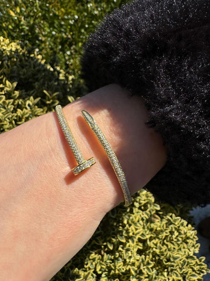 HarlemBling  Nail Bangle Bracelet Iced Out CZ Stones - 14k Rose Gold Vermeil 925 Silver - 6"-7.5"