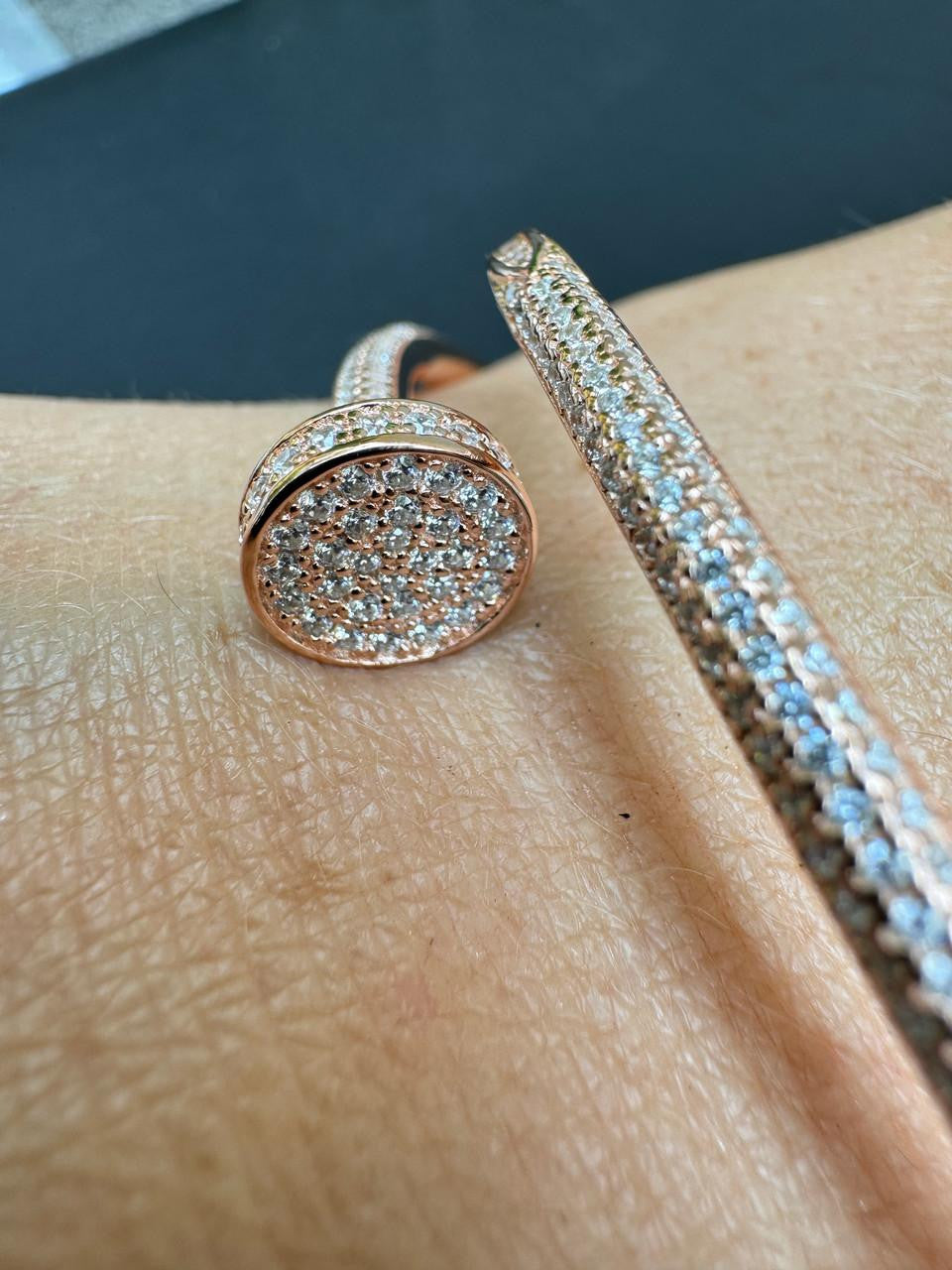 HarlemBling  Nail Bangle Bracelet Iced Out CZ Stones - 14k Rose Gold Vermeil 925 Silver - 6"-7.5"