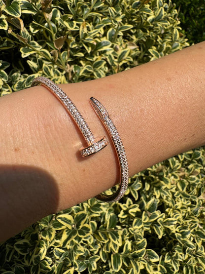 HarlemBling  Nail Bangle Bracelet Iced Out CZ Stones - 14k Rose Gold Vermeil 925 Silver - 6"-7.5"