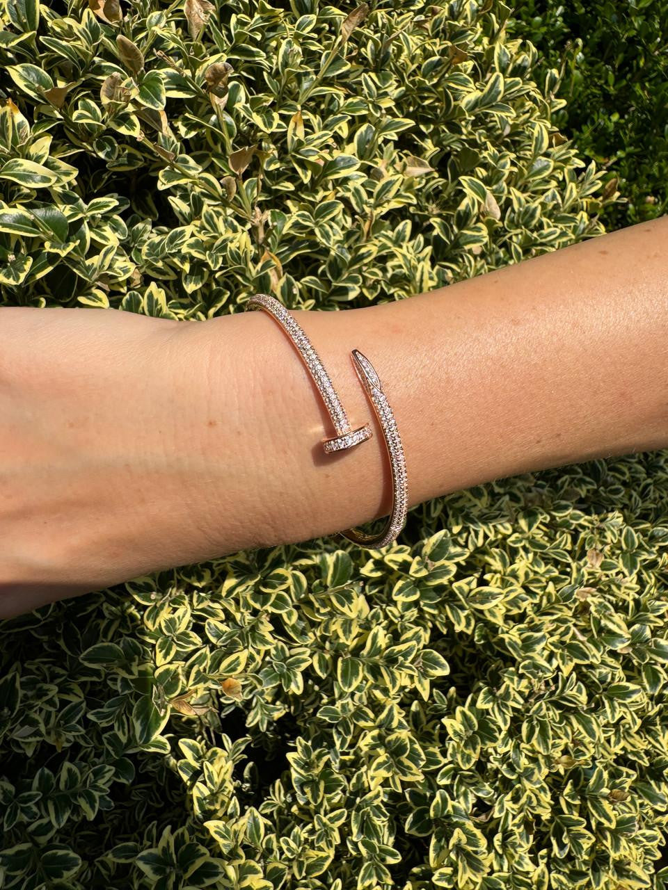 HarlemBling  Nail Bangle Bracelet Iced Out CZ Stones - 14k Rose Gold Vermeil 925 Silver - 6"-7.5"