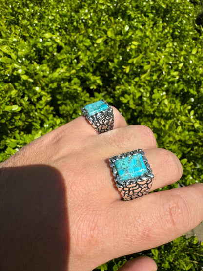 HarlemBling Natural Blue Turquoise Gemstone Mens Real Solid 925 Silver Handmade Nugget Ring
