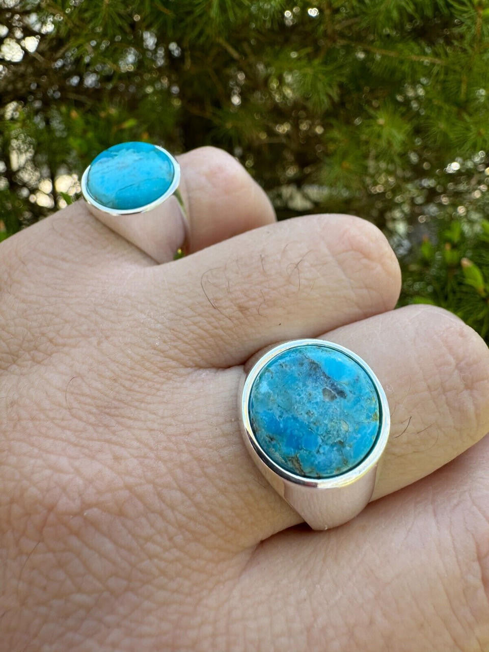 HarlemBling Natural Blue Turquoise Round Gemstone Mens Real Solid 925 Silver Plain Ring