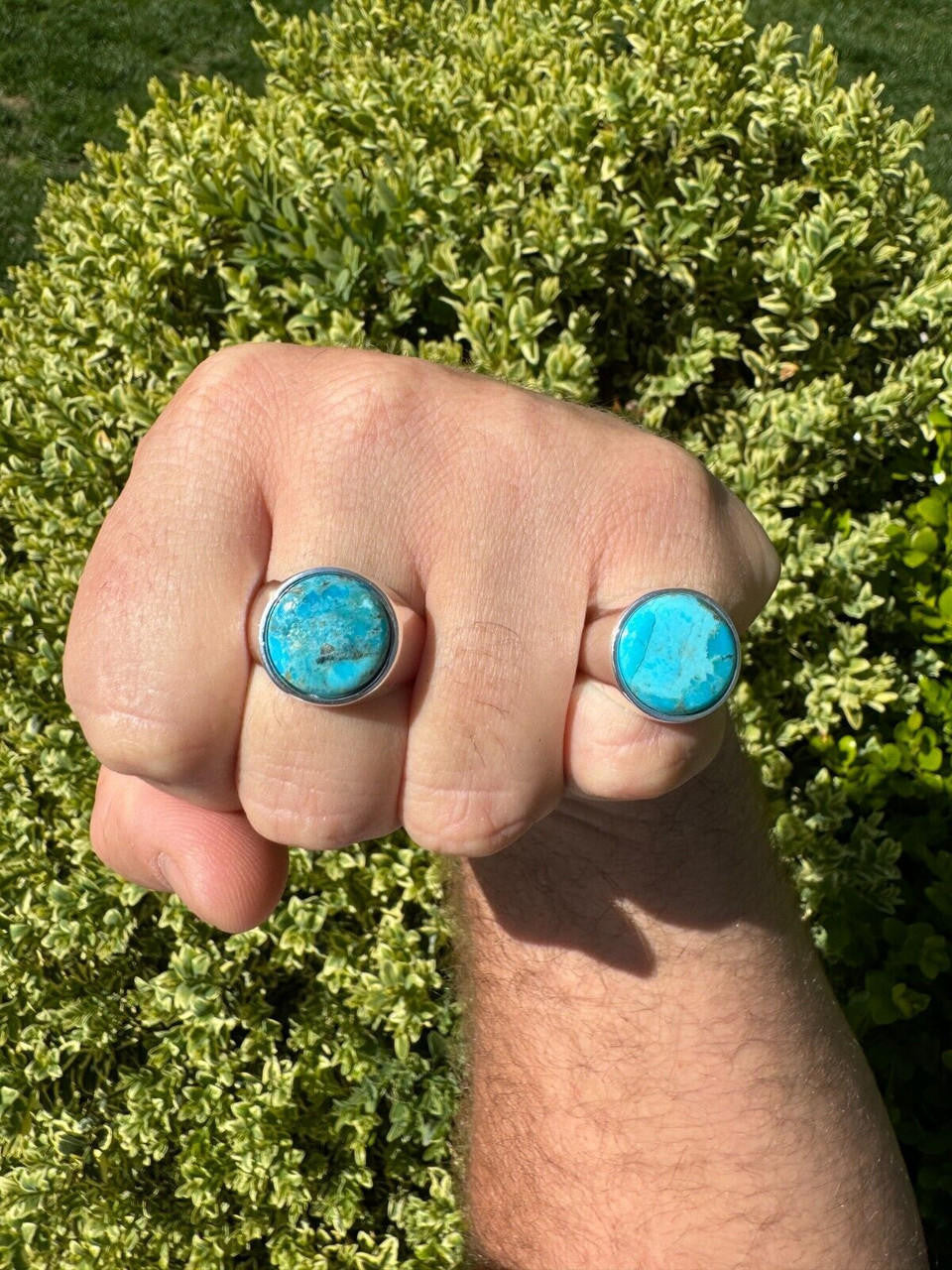 HarlemBling Natural Blue Turquoise Round Gemstone Mens Real Solid 925 Silver Plain Ring