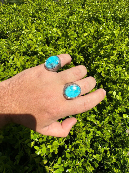 HarlemBling Natural Turquoise Mens Real Solid 925 Silver Handmade Oval Native American Ring