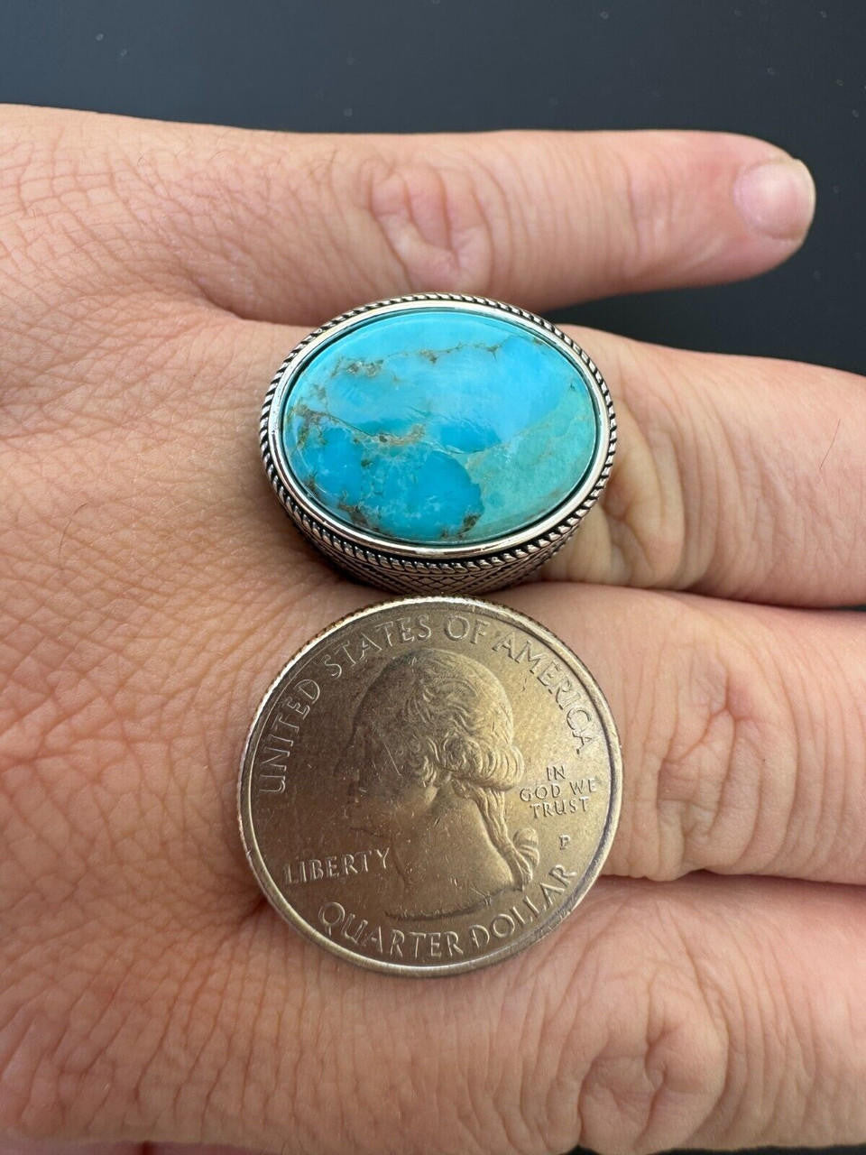 HarlemBling Natural Turquoise Mens Real Solid 925 Silver Handmade Oval Native American Ring