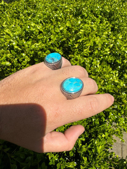 HarlemBling Natural Turquoise Mens Real Solid 925 Silver Handmade Oval Native American Ring