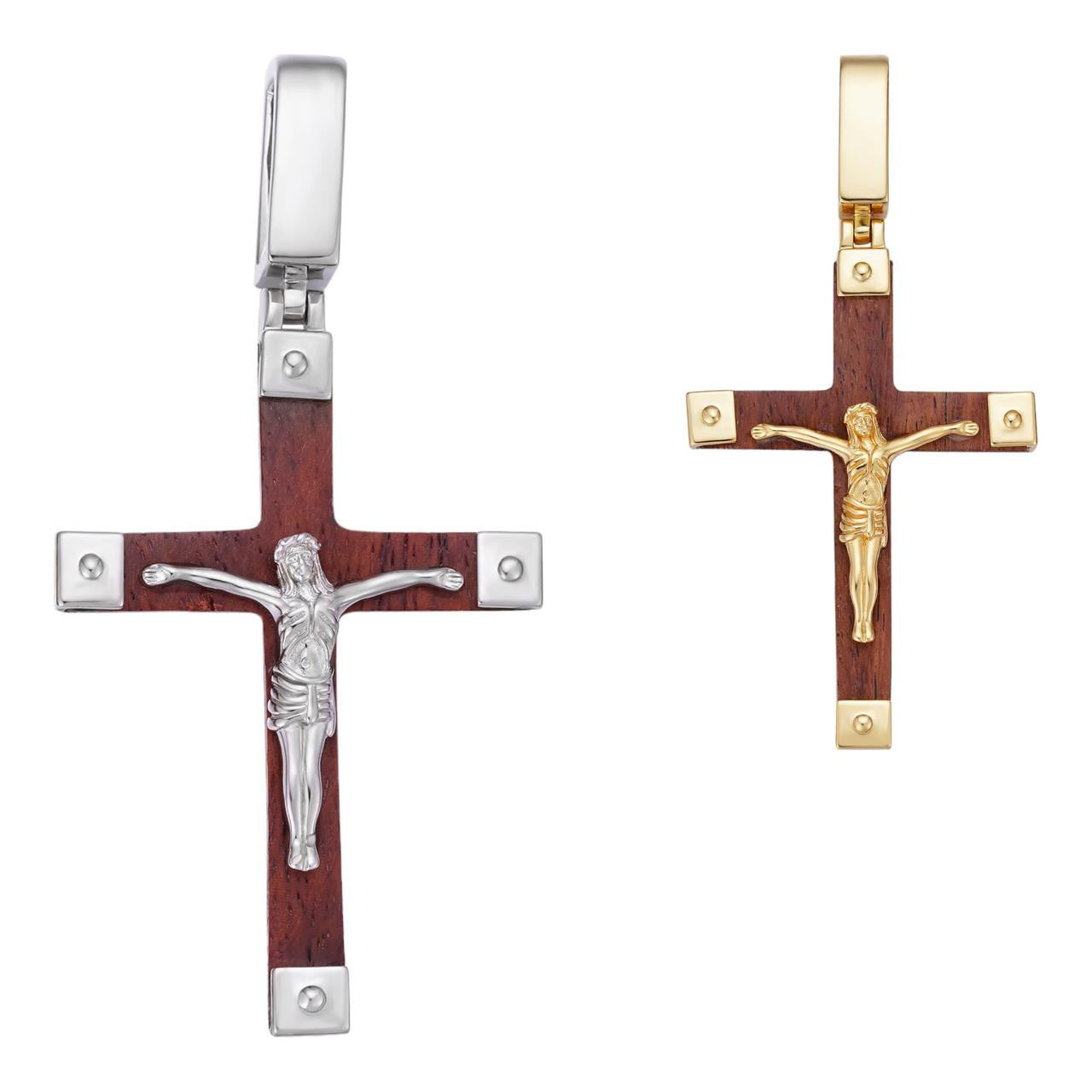 HarlemBling Natural Wood Plain Jesus Cross Pendant - 14k Gold Vermeil Or 925 Silver - Large 2.5"