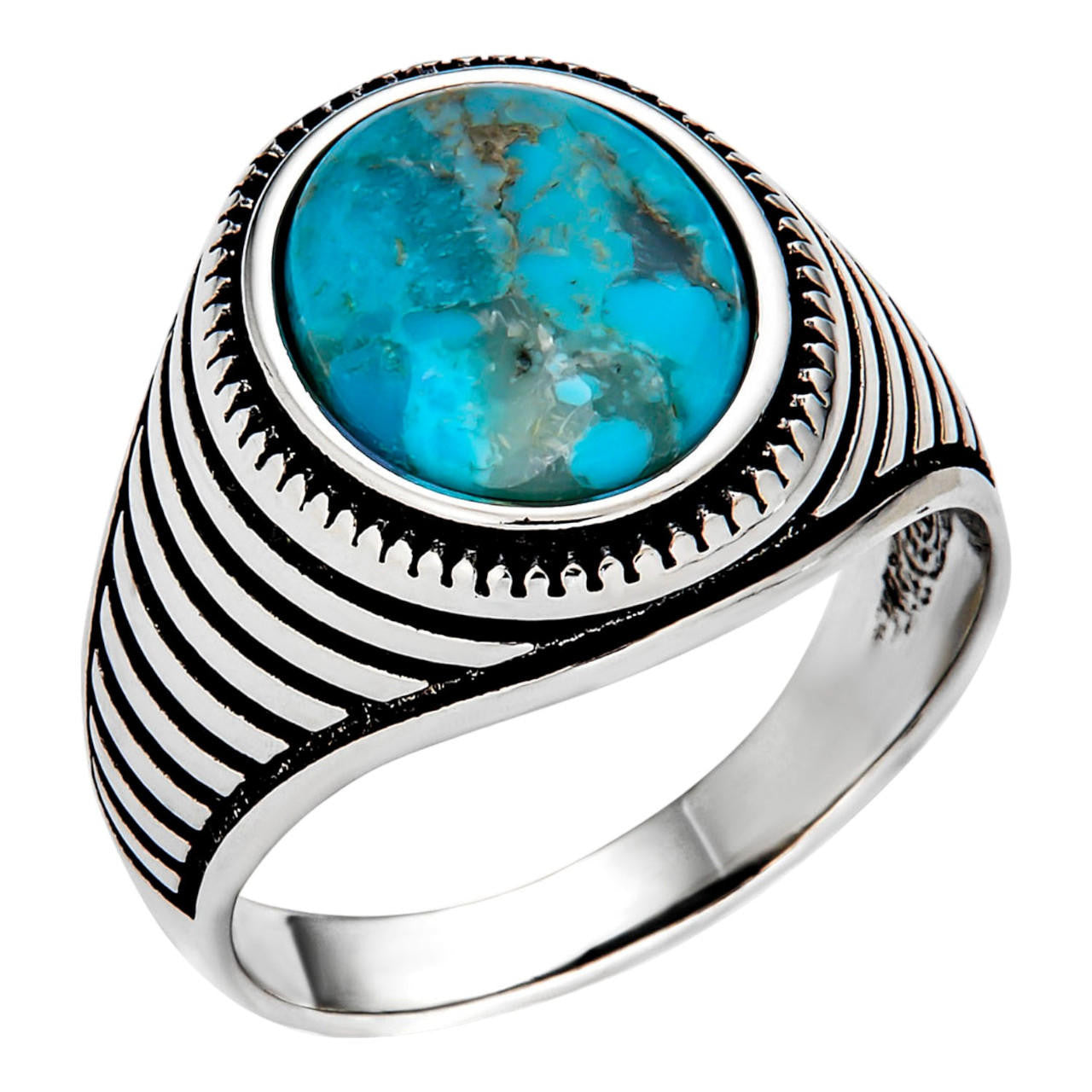 HarlemBling Navajo Spirit Ring - 925 Silver Oxidized - Genuine Blue Turquoise Stone
