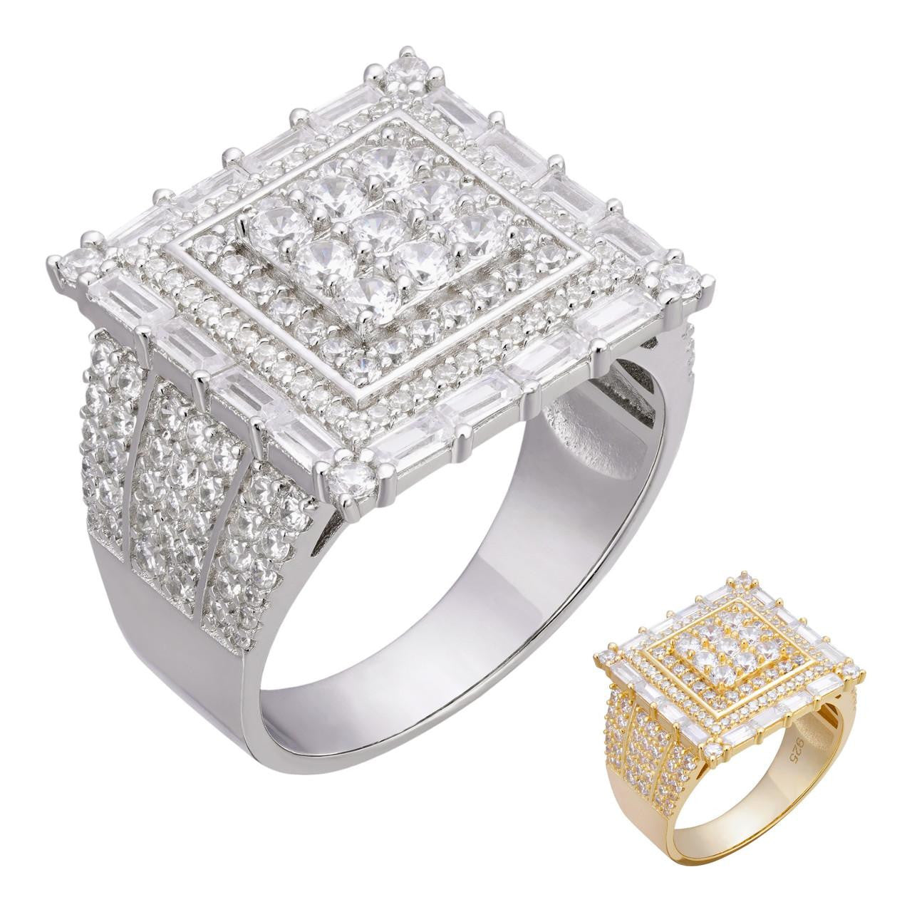 HarlemBling New York Iced Out Ring - 14k Yellow Gold Vermeil/Natural 925 Silver - CZ Stones