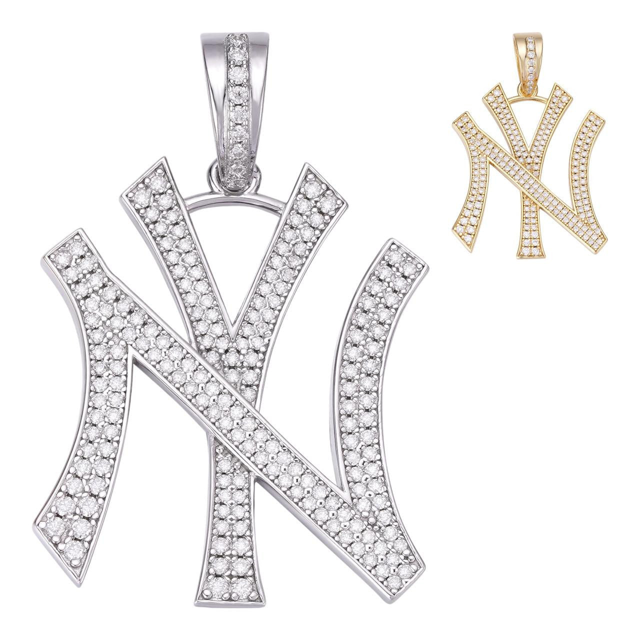 HarlemBling New York Yankees Pendant - 14k Gold Vermeil Or 925 Silver - CZ Stones - Small 1.5"