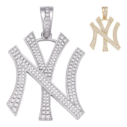 HarlemBling New York Yankees Pendant - 14k Gold Vermeil Or 925 Silver - CZ Stones - Small 1.5"