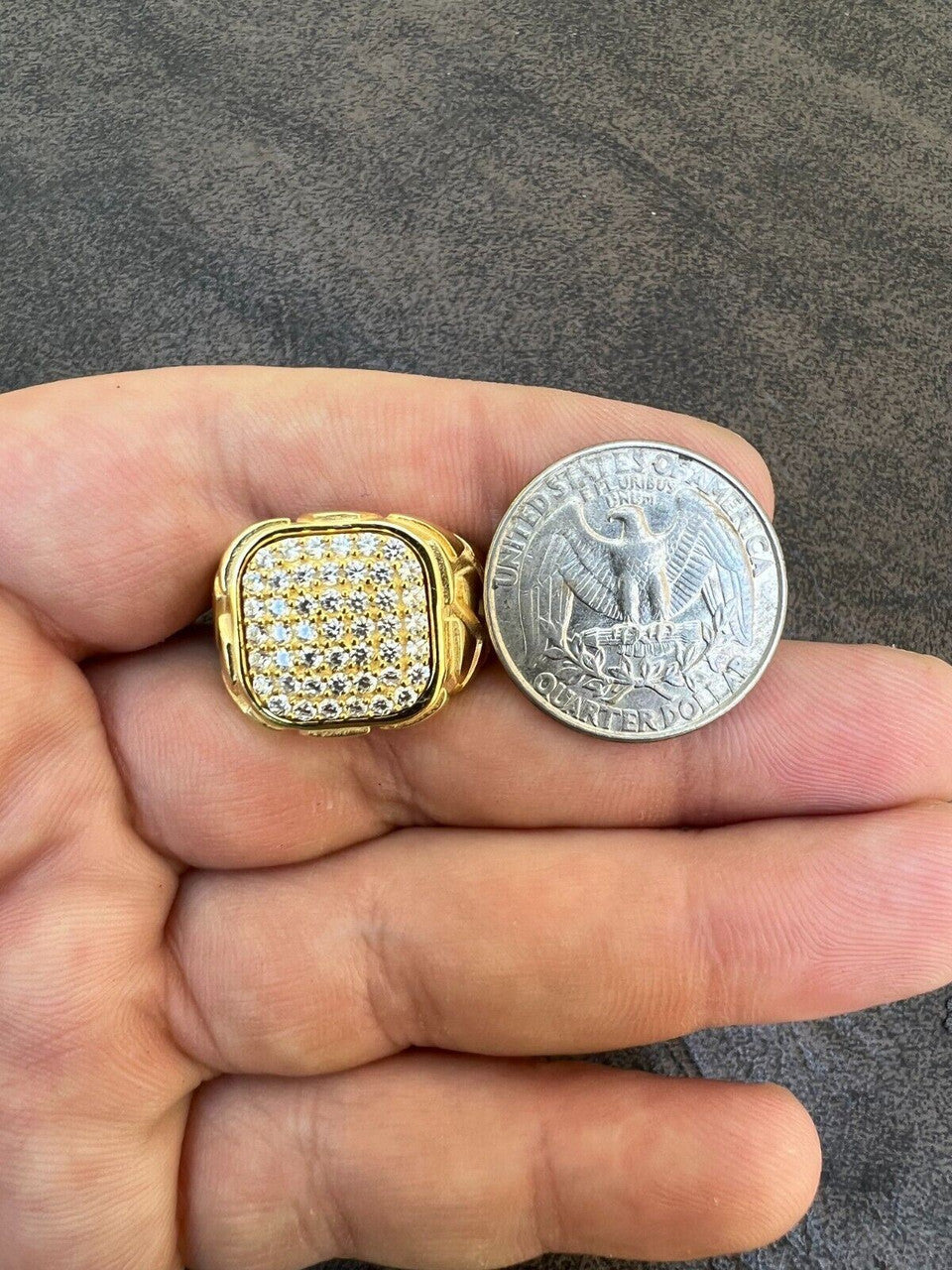 HarlemBling Nugget Ring Mens Real Solid 14K Gold Plated 925 Silver Iced CZ Pinky Hip Hop