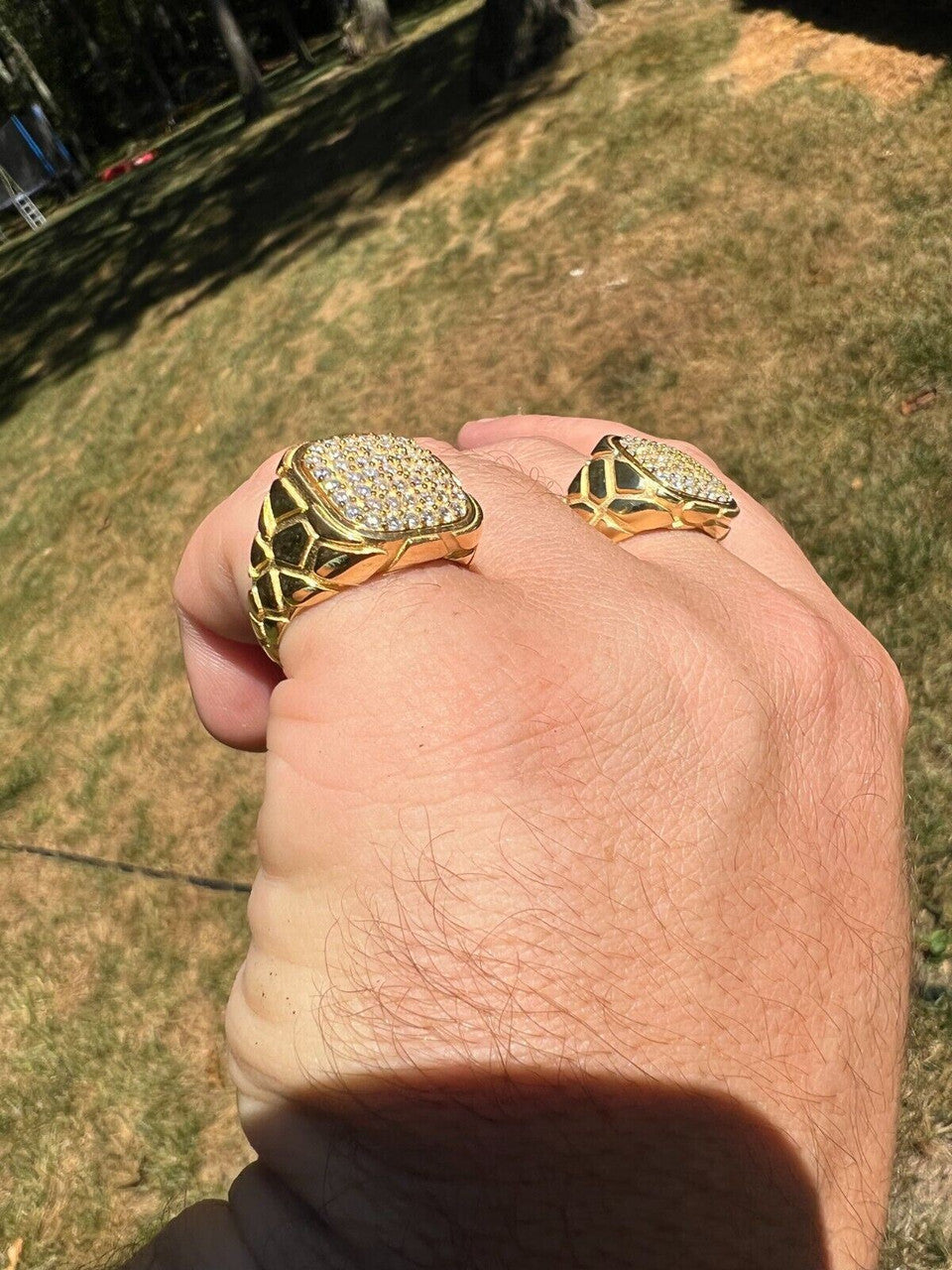 HarlemBling Nugget Ring Mens Real Solid 14K Gold Plated 925 Silver Iced CZ Pinky Hip Hop