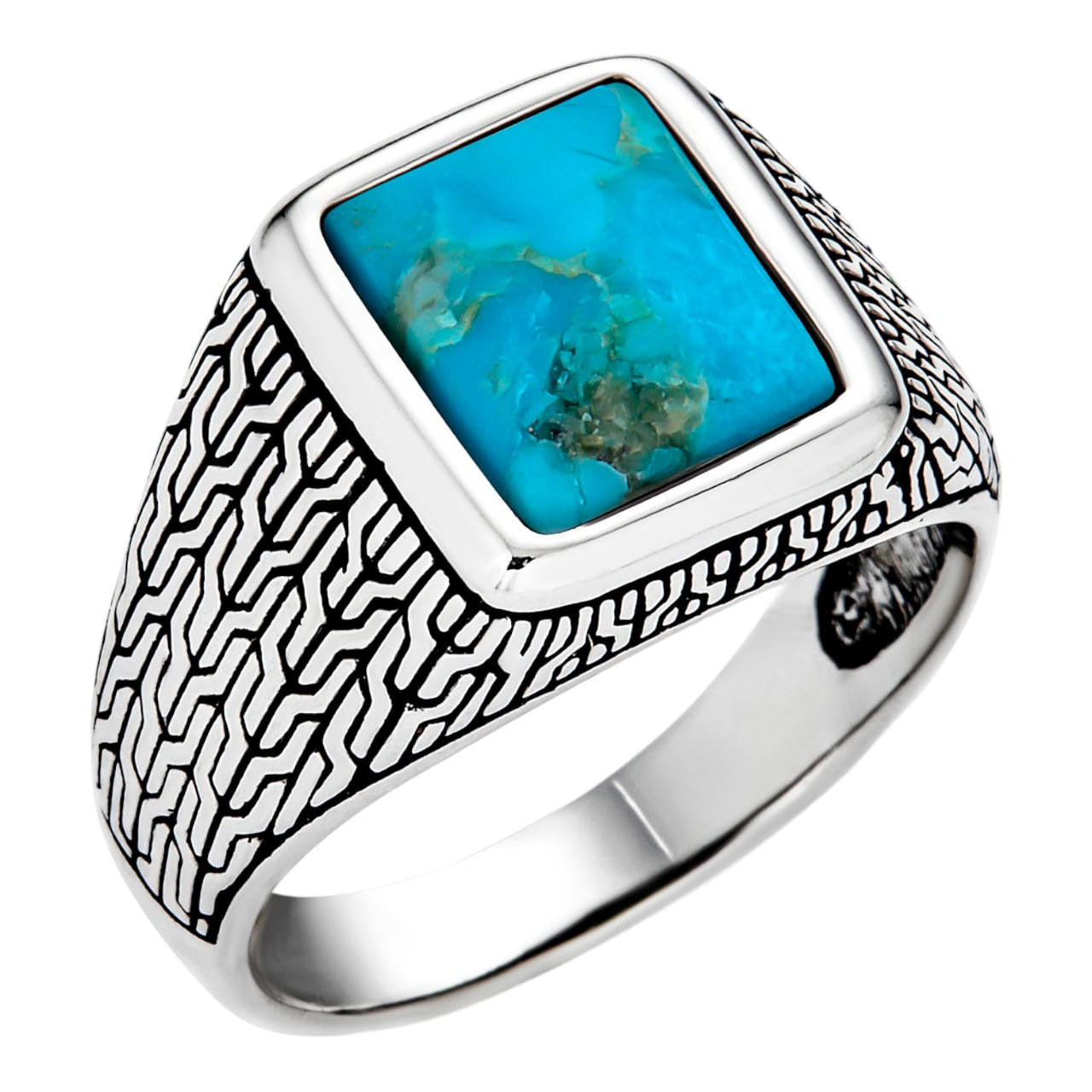 Blue Turquoise Mens Real Solid 925 Silver Navajo Native American