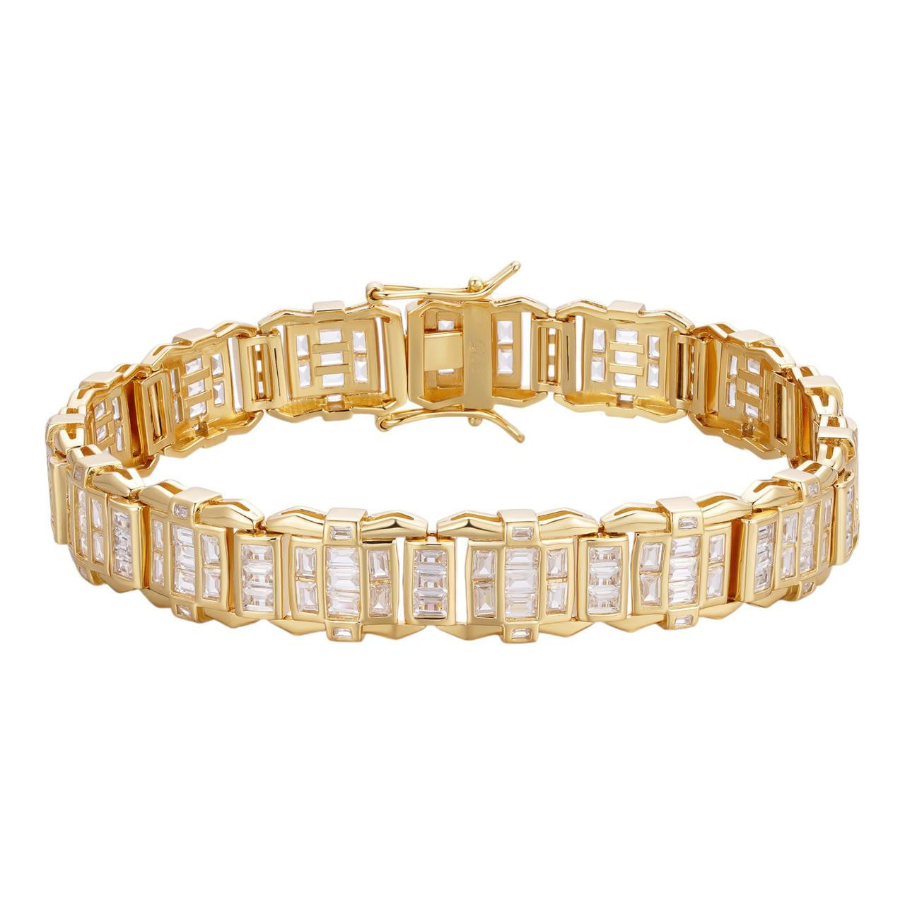 HarlemBling NYC Lights Bracelet Baguette Iced Out CZ Stones - 14k Gold Vermeil 925 Silver - 11mm - 7"-8.5"