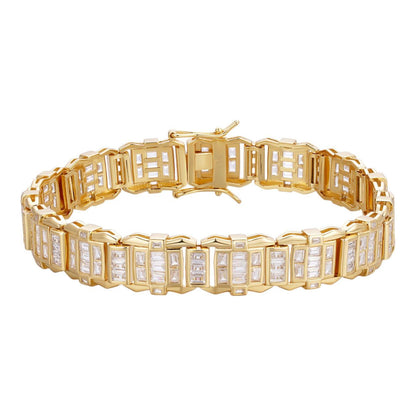 HarlemBling NYC Lights Bracelet Baguette Iced Out CZ Stones - 14k Gold Vermeil 925 Silver - 11mm - 7"-8.5"
