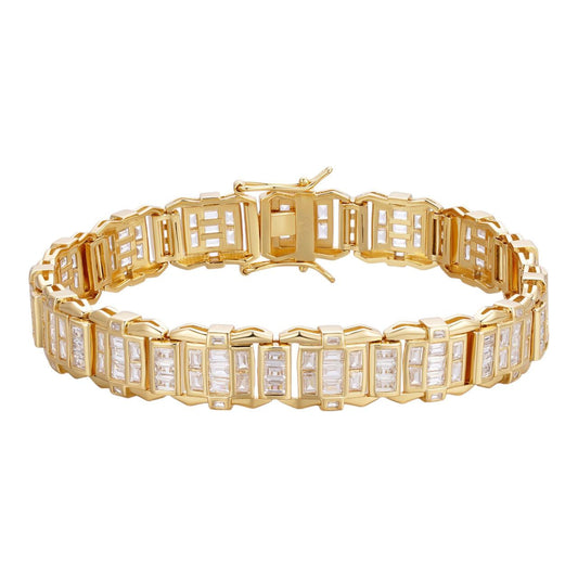 HarlemBling NYC Lights Bracelet Baguette Iced Out CZ Stones - 14k Gold Vermeil 925 Silver - 11mm - 7"-8.5"