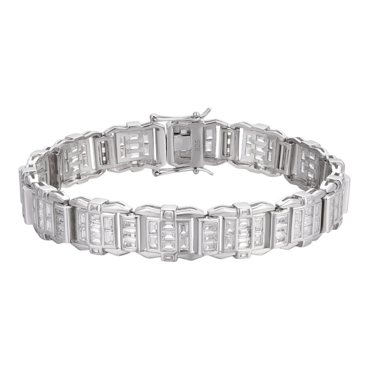 HarlemBling NYC Lights Bracelet Baguette Iced Out CZ Stones - 925 Silver - 11mm - 7"-8.5"