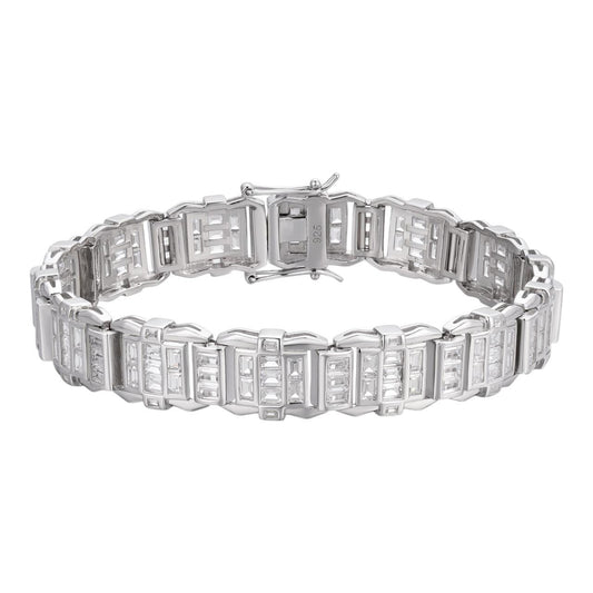 HarlemBling NYC Lights Bracelet Baguette Iced Out CZ Stones - 925 Silver - 11mm - 7"-8.5"