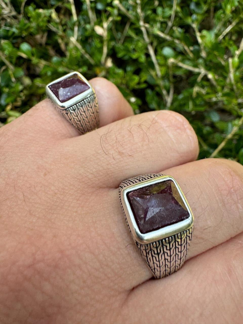 HarlemBling NYC Natural Blood Ring - 925 Silver Oxidized - Genuine Red Ruby Stone