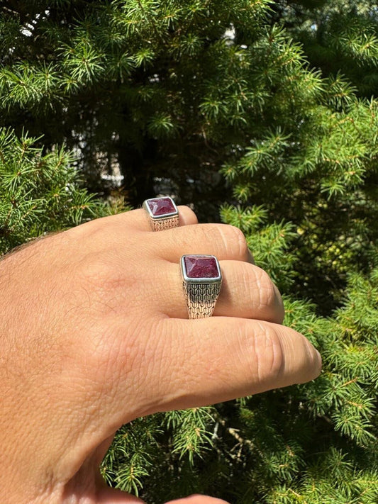 HarlemBling NYC Natural Blood Ring - 925 Silver Oxidized - Genuine Red Ruby Stone