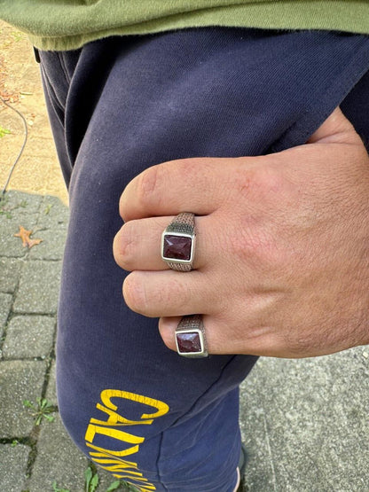 HarlemBling NYC Natural Blood Ring - 925 Silver Oxidized - Genuine Red Ruby Stone