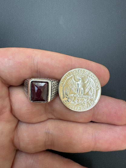 HarlemBling NYC Natural Blood Ring - 925 Silver Oxidized - Genuine Red Ruby Stone