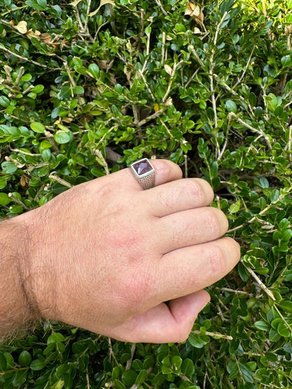 HarlemBling NYC Natural Blood Ring - 925 Silver Oxidized - Genuine Red Ruby Stone