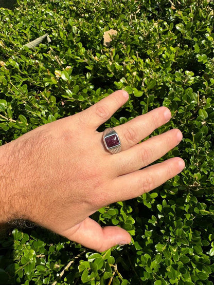 HarlemBling NYC Natural Blood Ring - 925 Silver Oxidized - Genuine Red Ruby Stone