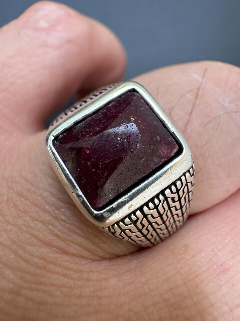 HarlemBling NYC Natural Blood Ring - 925 Silver Oxidized - Genuine Red Ruby Stone
