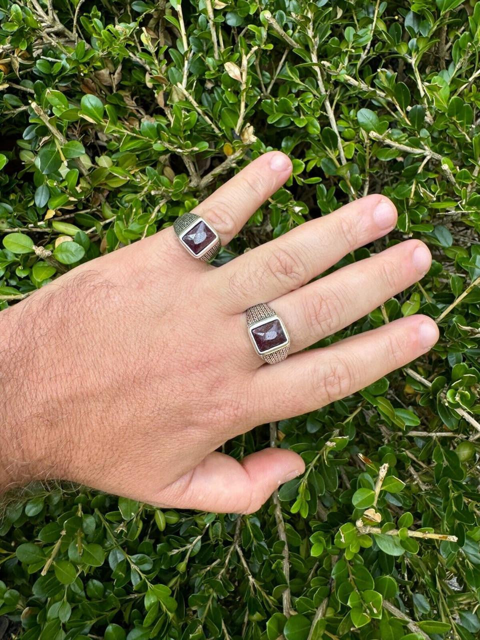 HarlemBling NYC Natural Blood Ring - 925 Silver Oxidized - Genuine Red Ruby Stone