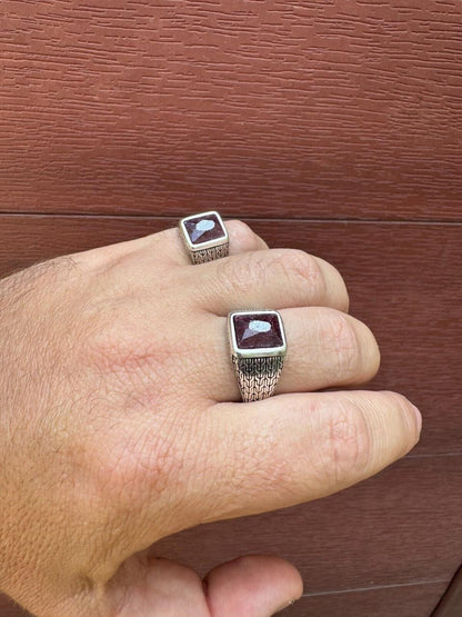 HarlemBling NYC Natural Blood Ring - 925 Silver Oxidized - Genuine Red Ruby Stone