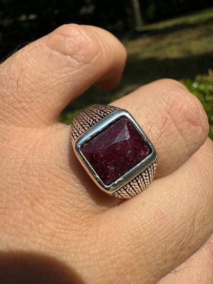 HarlemBling NYC Natural Blood Ring - 925 Silver Oxidized - Genuine Red Ruby Stone