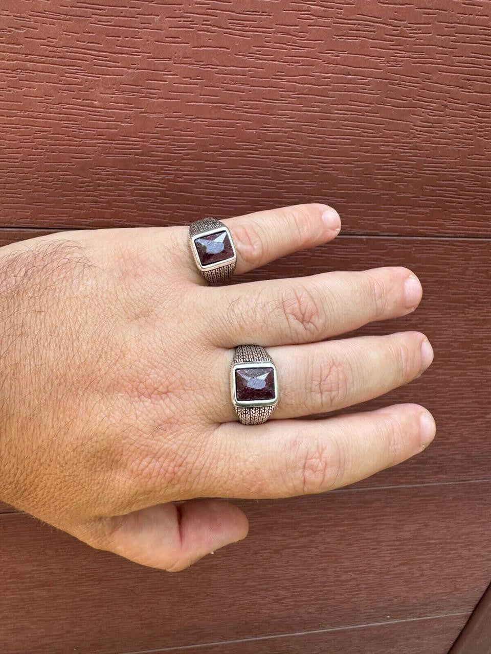 HarlemBling NYC Natural Blood Ring - 925 Silver Oxidized - Genuine Red Ruby Stone