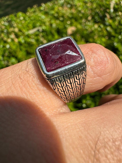 HarlemBling NYC Natural Blood Ring - 925 Silver Oxidized - Genuine Red Ruby Stone