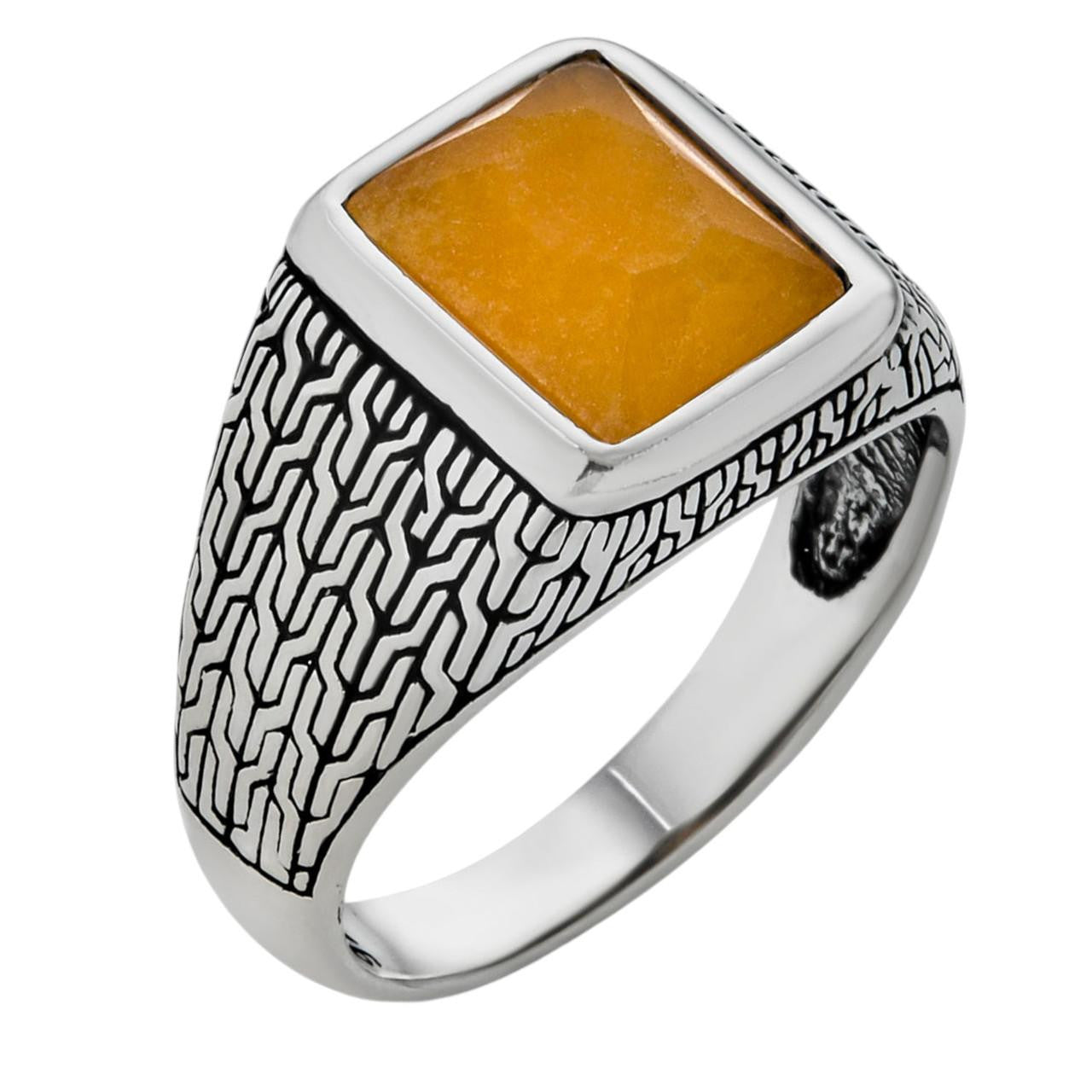 HarlemBling NYC Natural Canary Fate Ring - 925 Silver Oxidized - Genuine Yellow Sapphire Stone