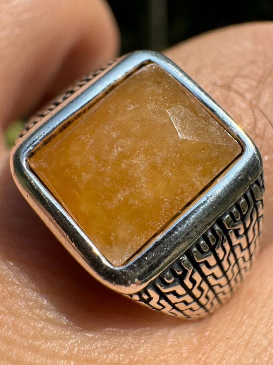 HarlemBling NYC Natural Canary Fate Ring - 925 Silver Oxidized - Genuine Yellow Sapphire Stone