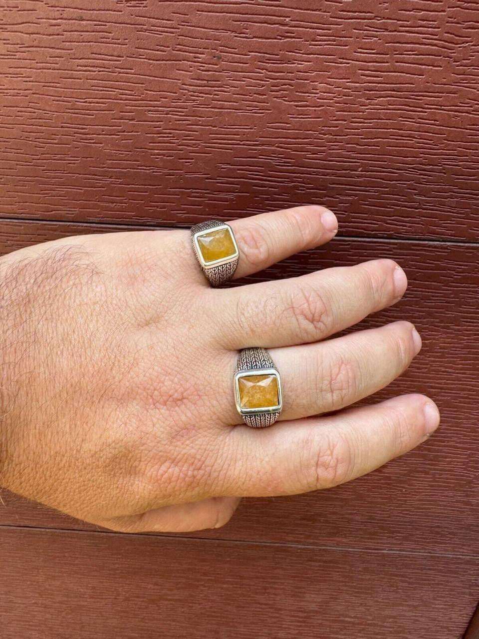 HarlemBling NYC Natural Canary Fate Ring - 925 Silver Oxidized - Genuine Yellow Sapphire Stone