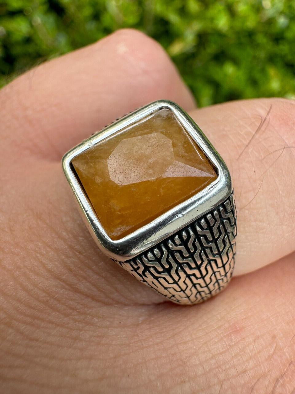 HarlemBling NYC Natural Canary Fate Ring - 925 Silver Oxidized - Genuine Yellow Sapphire Stone