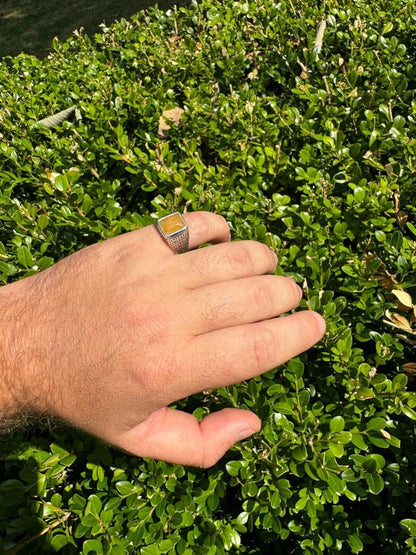 HarlemBling NYC Natural Canary Fate Ring - 925 Silver Oxidized - Genuine Yellow Sapphire Stone