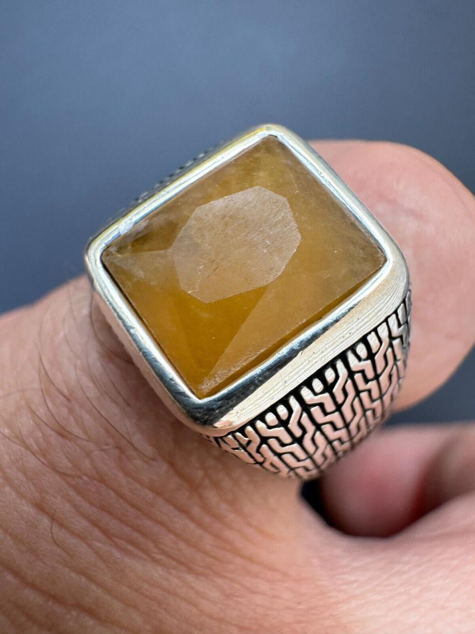 HarlemBling NYC Natural Canary Fate Ring - 925 Silver Oxidized - Genuine Yellow Sapphire Stone