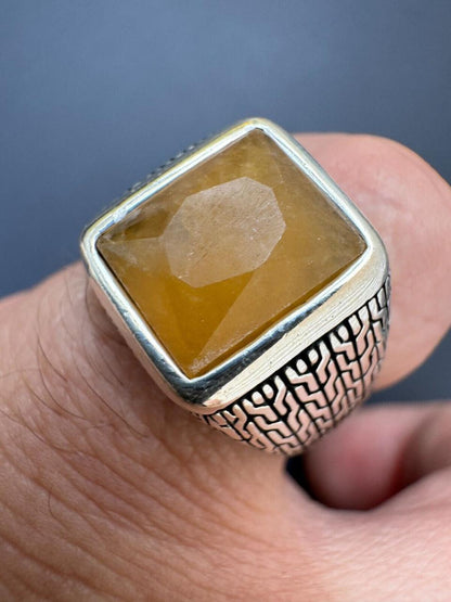 HarlemBling NYC Natural Canary Fate Ring - 925 Silver Oxidized - Genuine Yellow Sapphire Stone