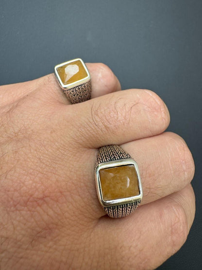 HarlemBling NYC Natural Canary Fate Ring - 925 Silver Oxidized - Genuine Yellow Sapphire Stone