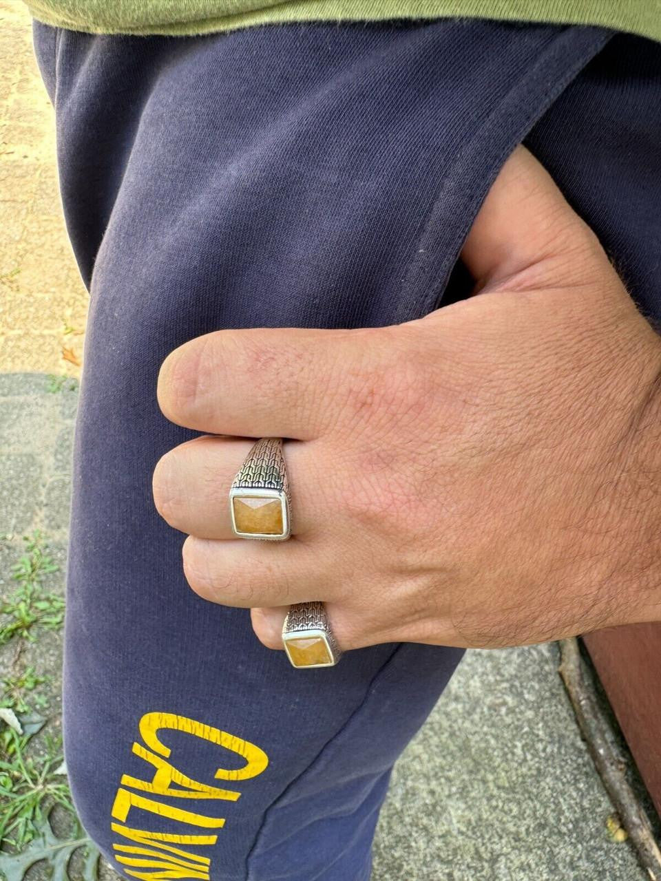 HarlemBling NYC Natural Canary Fate Ring - 925 Silver Oxidized - Genuine Yellow Sapphire Stone