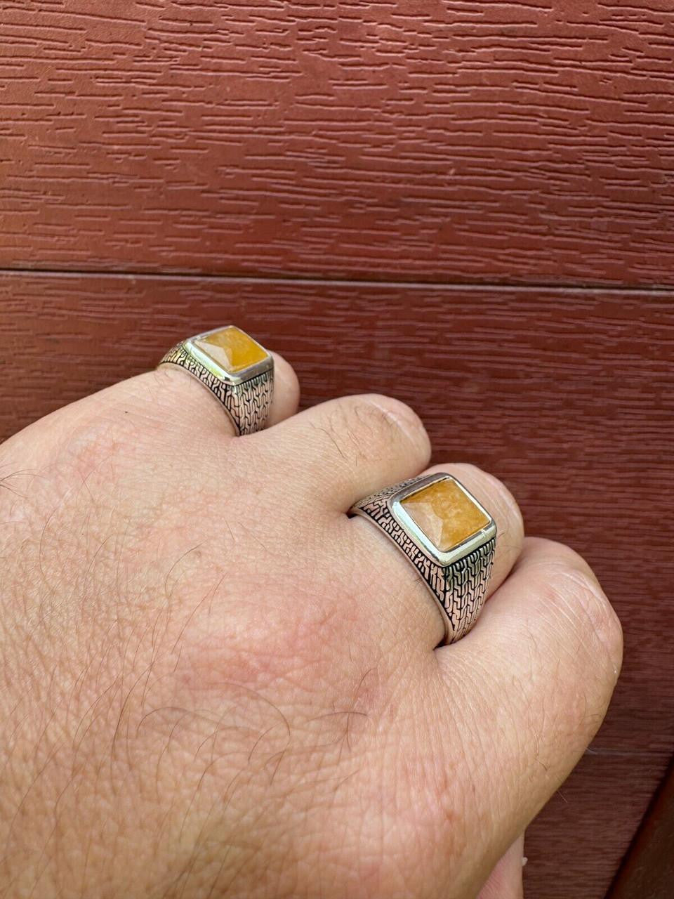 HarlemBling NYC Natural Canary Fate Ring - 925 Silver Oxidized - Genuine Yellow Sapphire Stone