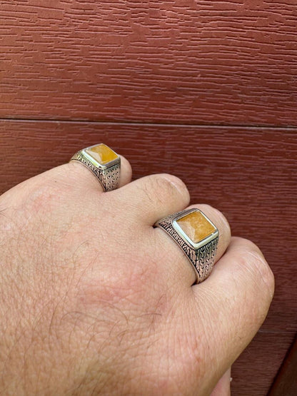 HarlemBling NYC Natural Canary Fate Ring - 925 Silver Oxidized - Genuine Yellow Sapphire Stone