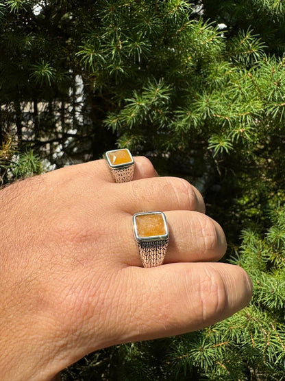 HarlemBling NYC Natural Canary Fate Ring - 925 Silver Oxidized - Genuine Yellow Sapphire Stone