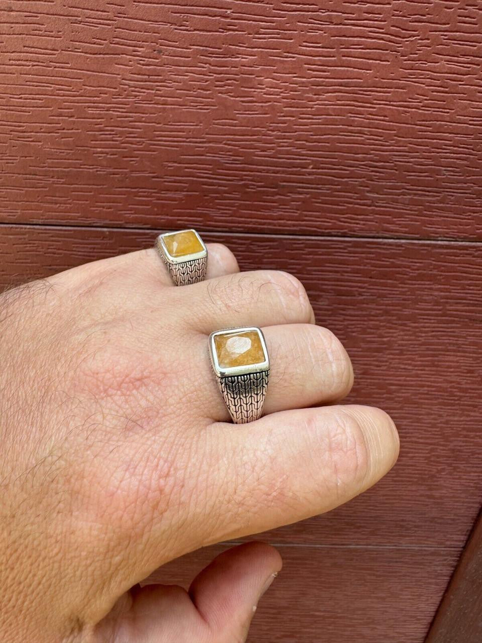 HarlemBling NYC Natural Canary Fate Ring - 925 Silver Oxidized - Genuine Yellow Sapphire Stone