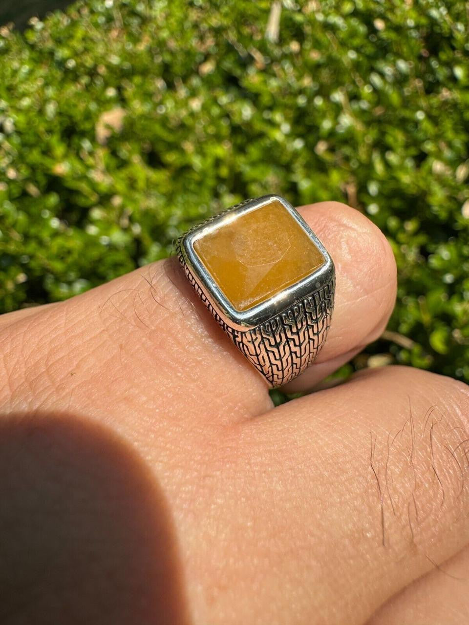 HarlemBling NYC Natural Canary Fate Ring - 925 Silver Oxidized - Genuine Yellow Sapphire Stone